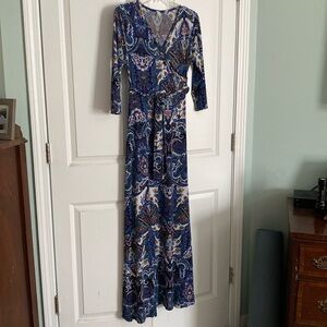 Pinkblush Maternity Faux Wrap Dress Blue Paisley